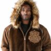Pelle Pelle Mens 1978 Fur Hooded Brown Wool Jacket