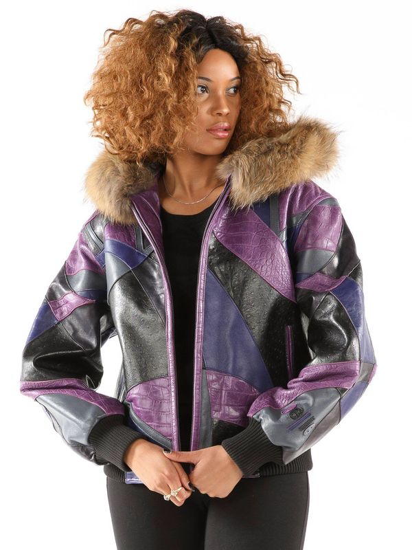 Womens Pelle Pelle Abstract Purple Leather Jacket