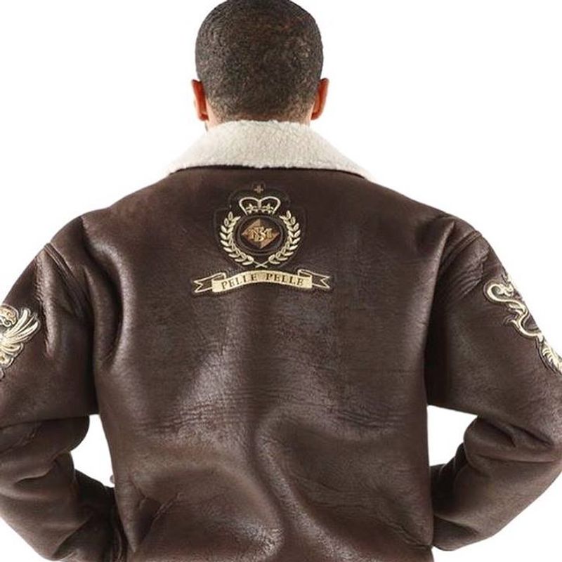 Pelle Pelle Brown Coat of Arms Fur Collar Jacket