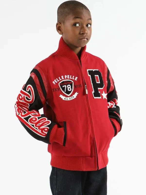 Pelle Pelle Kids Varsity Bomber Red Jacket