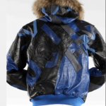 Pelle Pelle Mens Abstract Fur Hooded Blue Jacket