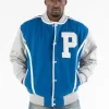 Pelle Pelle Mens Blue Letterman Varsity Jacket