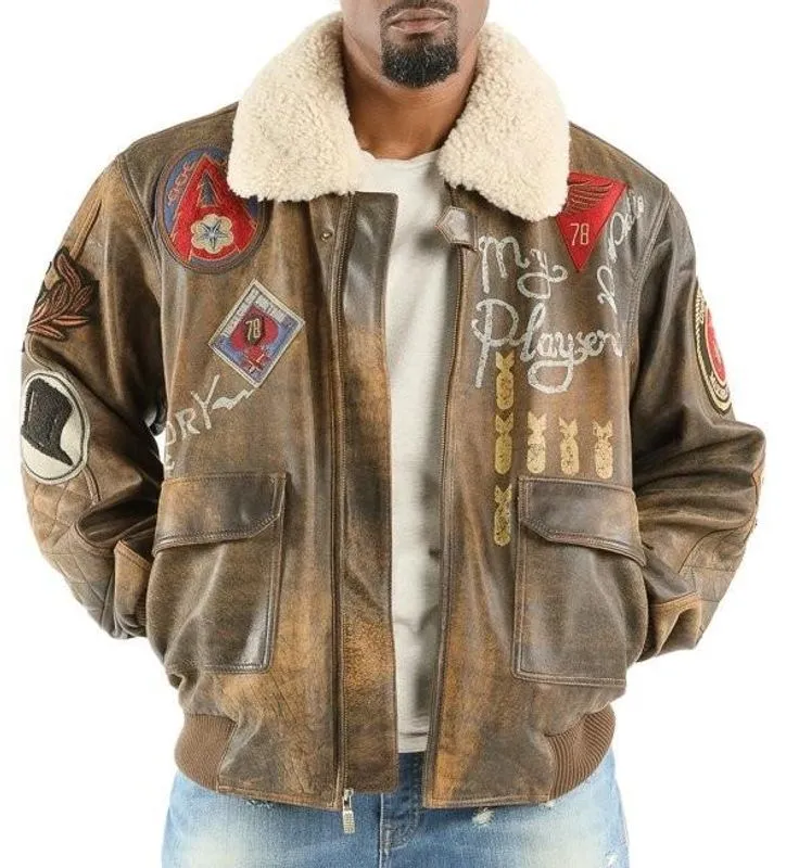 Pelle Pelle Mens Make’n it Rain Brown Bomber Leather Jacket