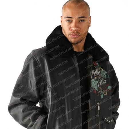 Pelle Pelle Mens Veni Vidi Vici Black Fur Hooded Leather Jacket