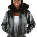 Pelle Pelle Women Black Fur Hooded Leather Jacket