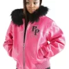 Pelle Pelle Women Fur Hooded Pink Leather Jacket