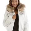 Pelle Pelle Women White Fur Hooded Leather Jacket