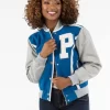 Pelle Pelle Womens Blue Letterman Varsity Jacket
