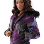 Pelle Pelle Womens Hooded Abstract Purple Wool Jacket