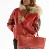 Pelle Pelle Women's Red Fur Hooded Leather Jacket
