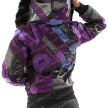 Pelle Pelle Womens Wool Hooded Abstract Purple Jacket