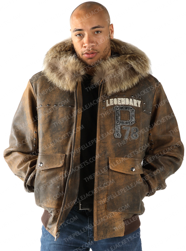 Pelle Pelle Forever Fearless Fur Hood Brown Leather Jacket