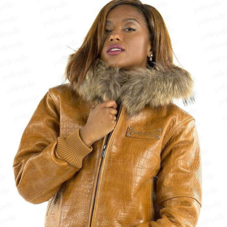 Pelle Pelle Ladies Basic Fur Hood Mustard Jacket