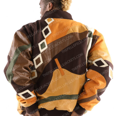 Pelle Pelle Mens Abstract Brown Bomber Wool Jacket