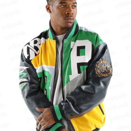 Pelle Pelle Mens Black and Green Slam Dunk Jacket