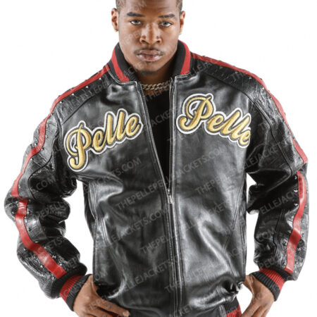 Pelle Pelle Mens Forever Fly Leather Black & Red Jacket