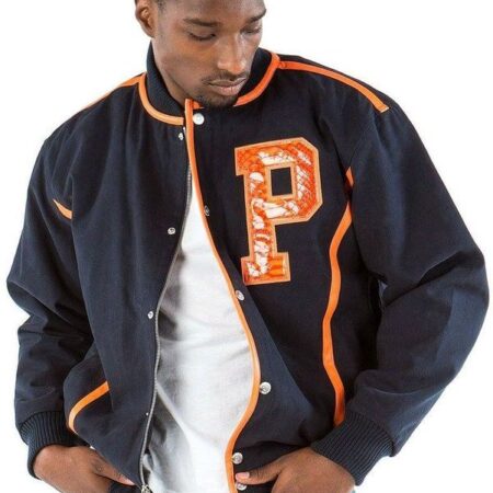 Pelle Pelle Mens Letterman Bomber Navy Blue Jacket