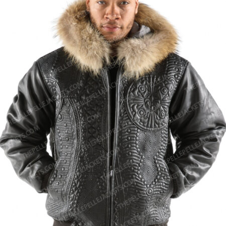 Pelle Pelle Mens Morroco Fur Hooded Black Jacket