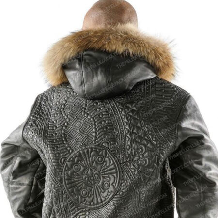 Pelle Pelle Mens Morroco Fur Hooded Black Leather Jacket