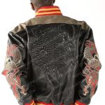 Pelle Pelle Mens New Varsity Bomber Asian Dragons Light Brown Jacket