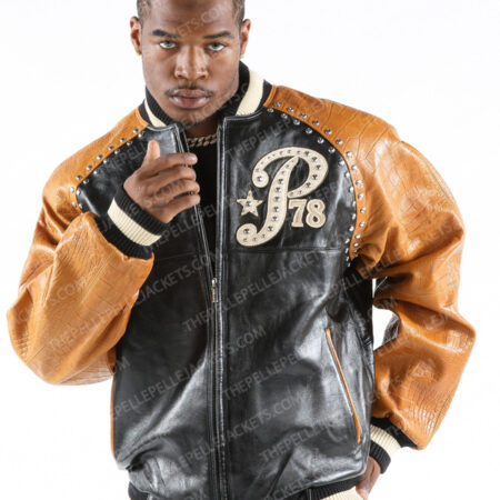 Pelle Pelle Mens Premium Co. 78 Black & Mustard Leather Jacket
