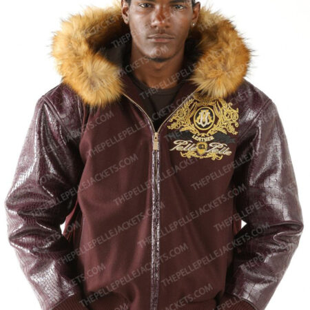 Pelle Pelle Mens Prestige Fur Hooded Brown Wool Jacket