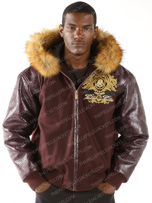 Pelle Pelle Mens Prestige Fur Hooded Brown Wool Jacket