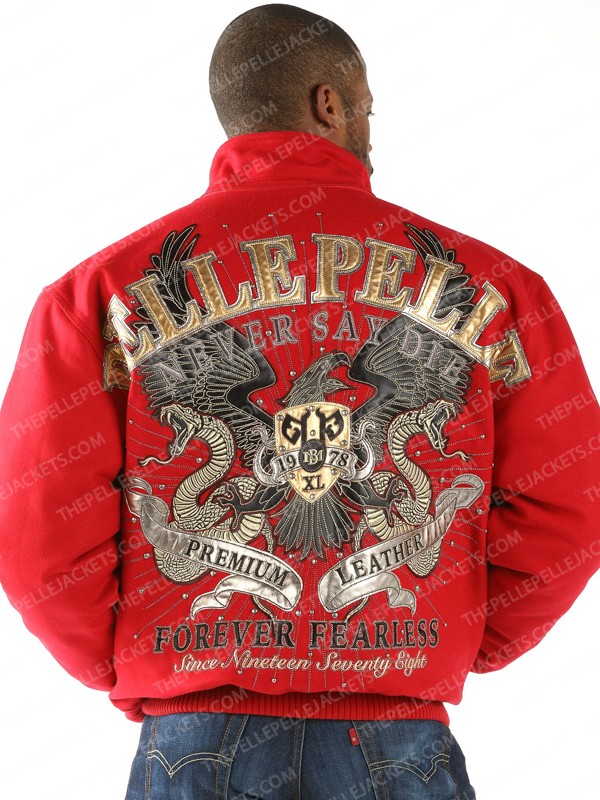 Pelle Pelle Mens Red Forever Fearless Never Say Die Jacket