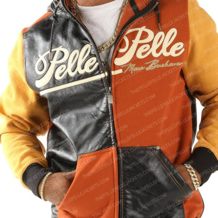 Pelle Pelle Mens Vintage Colorblock Brown & Black Wool Hooded Jacket