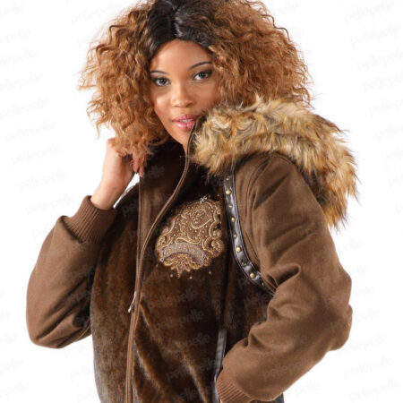 Pelle Pelle Womens 1978 Fur Hooded Brown Wool Jacket