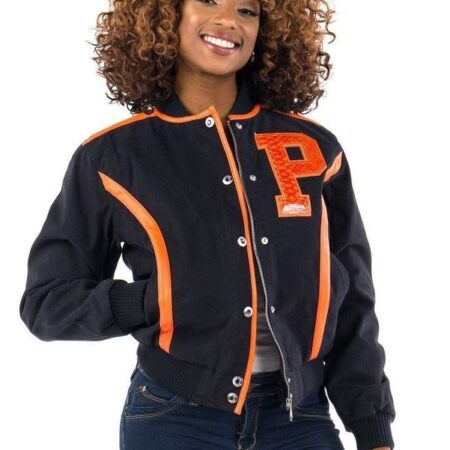 Pelle Pelle Womens Letterman Bomber Navy Blue Jacket