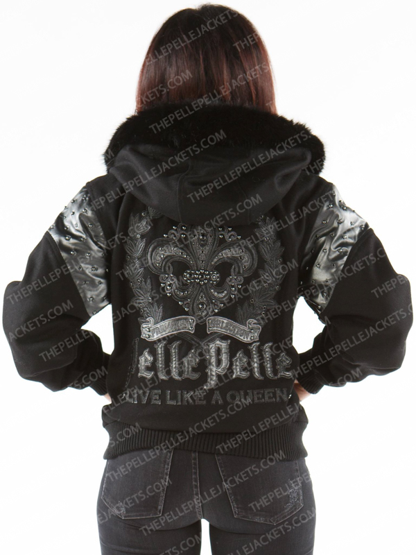 Pelle Pelle Womens Live Like a Queen Blouson Black Fur Hooded Jacket