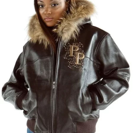 Pelle Pelle Womens Vintage Brown Fur Hooded Jacket