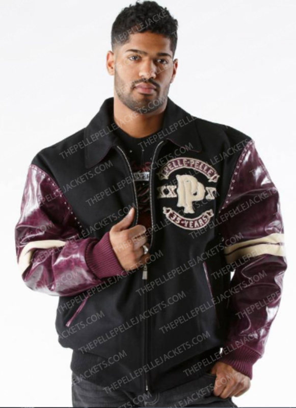 Pelle Pelle Mens Panther Wool Black and Plum Jacket