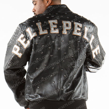 Pelle Pelle Studded Letterman Gator Black Jacket