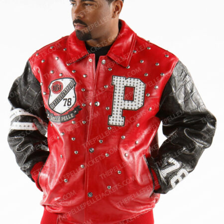 Pelle Pelle Studded Letterman Gator Red Jacket