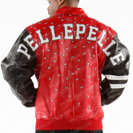 Pelle Pelle Studded Letterman Gator Red Leather Jacket
