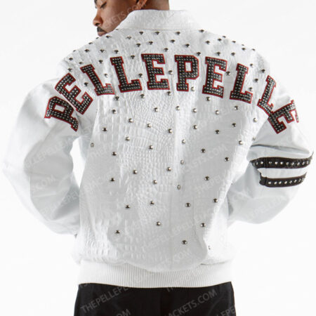 Pelle Pelle Studded Letterman Gator White Jacket