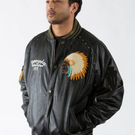 Pelle Pelle Mens Bomber Black Indian Renegades Jacket