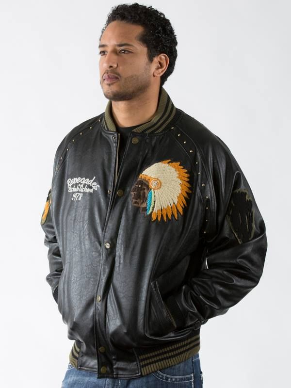 Pelle Pelle Mens Bomber Black Indian Renegades Jacket
