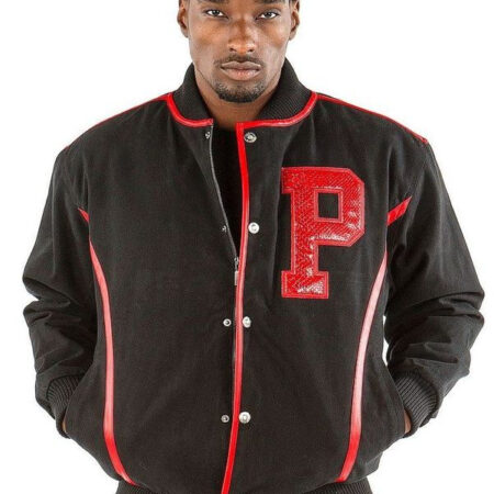 Pelle Pelle Mens Letterman Bomber Black Jacket