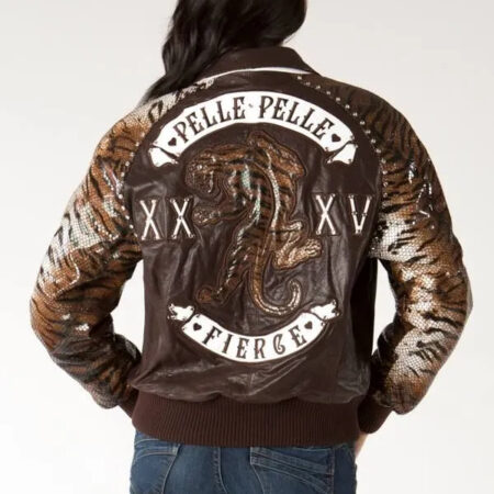 Pelle Pelle Womens Cheetah Sleeves Brown Jacket