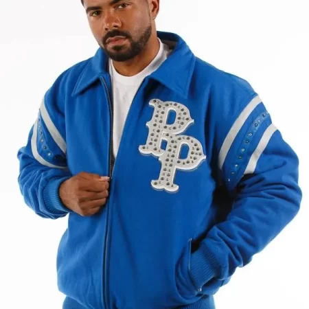 Pelle Pelle Mens Blue Detroit City Tribute Jacket