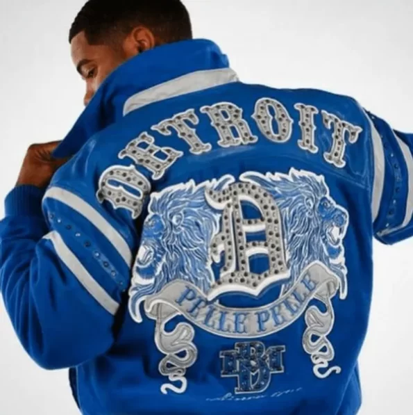 Pelle Pelle Mens Blue Detroit City Tribute Wool Jacket