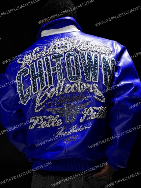 Chi-Town Pelle Pelle Blue Leather Mens Jacket