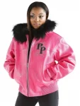 Pelle Pelle Womens Fur Hooded Pink Leather Jacket