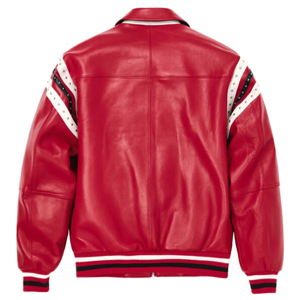 Pelle Pelle Encrusted Varsity Plush Red Jacket - Pelle Jackets