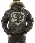 Pelle Pelle Black PP Crest Fur Hood Leather Jacket