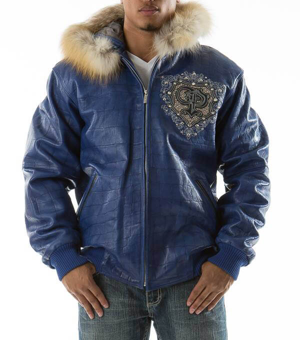 Pelle Pelle Blue PP Crest Fur Hood Leather Jackets
