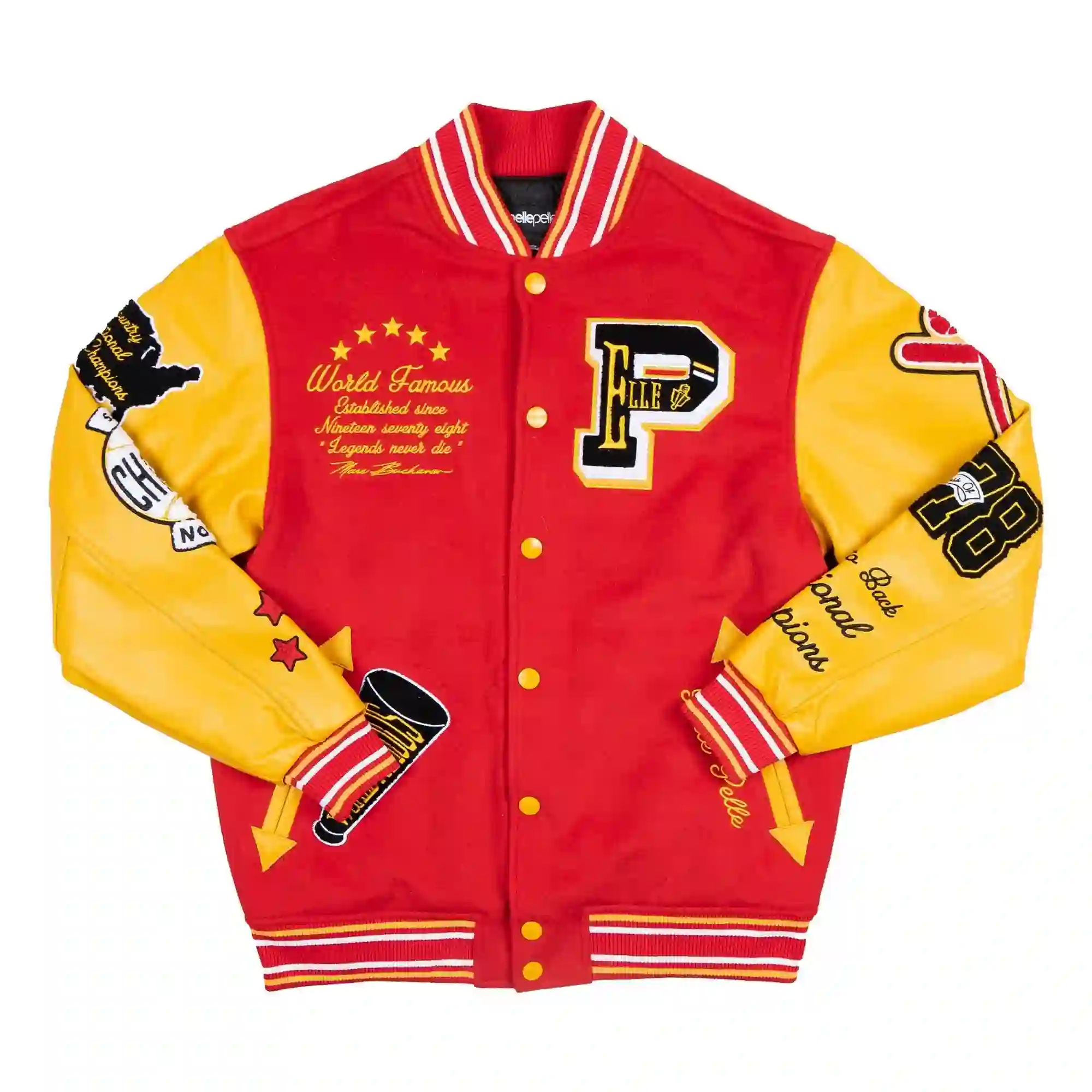 Pelle Pelle World Famous Red Wool and Leather Varsity Jacket